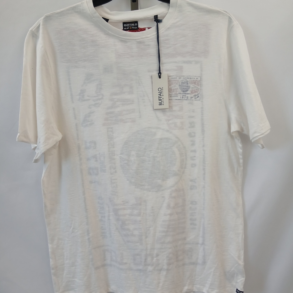 Buffalo David Bitton Men’s White Graphic Burnout T-Shirt Short Sleeve Crewneck L